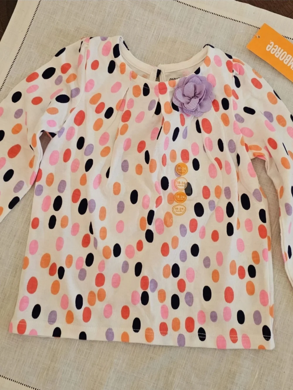 Gymboree Toddler Girl Bright Multi Dot Long Sleeve Tunic Top Flower Accent 24M